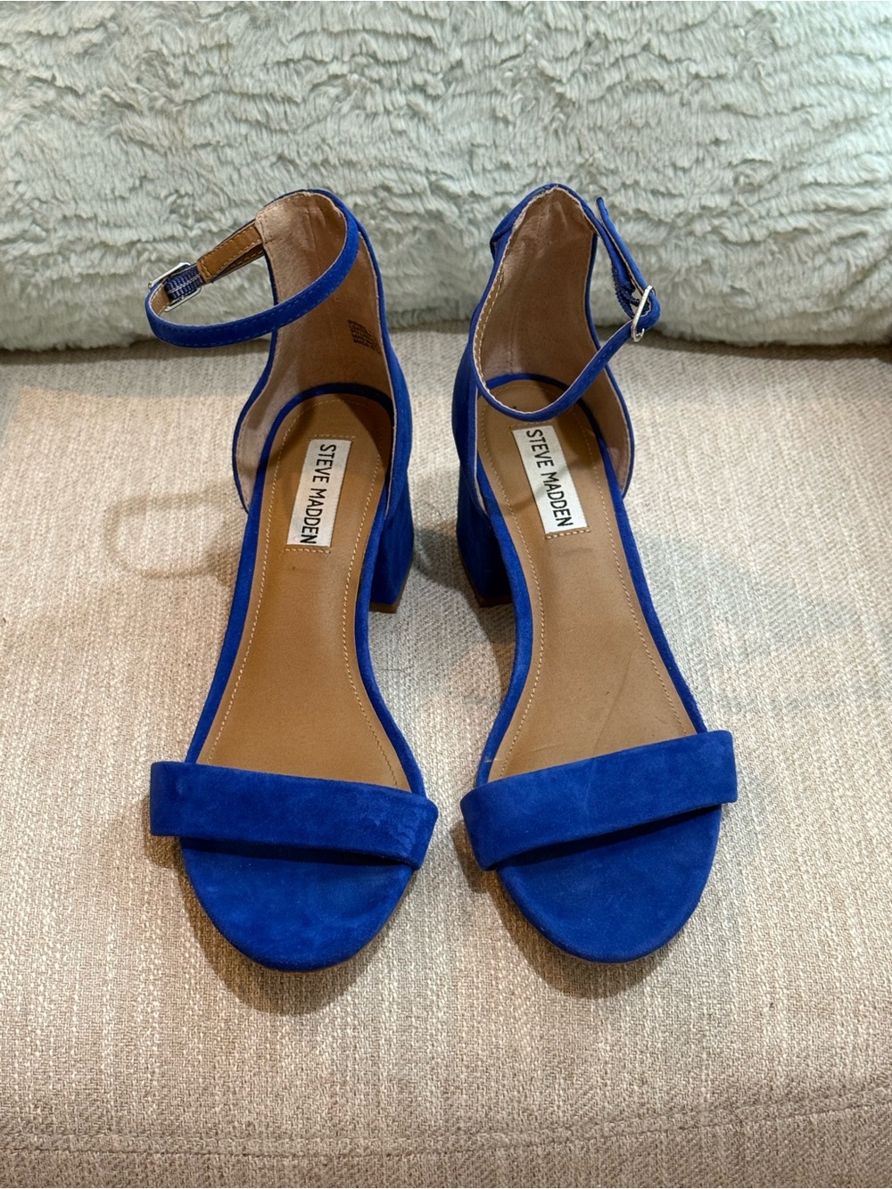 Steve Madden Royal Blue Suede Ankle-Strap Block Heel Sandals